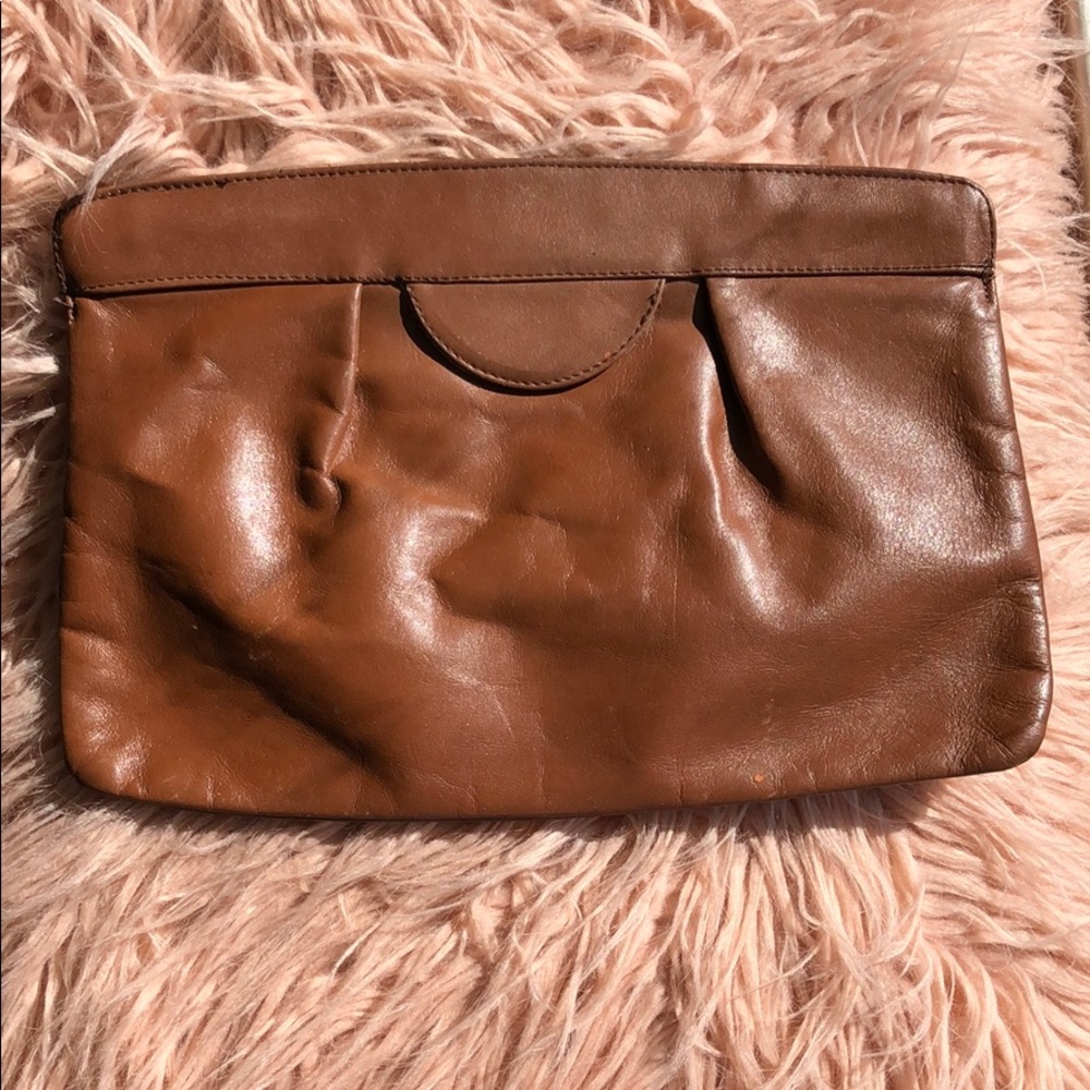 Vintage Large Brown Leather Envelope Clutch